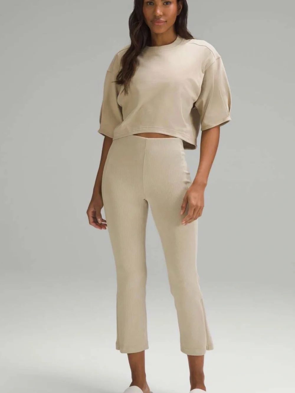 Lululemon Ribbed Softstreme Zip-Leg High-Rise Cropped Pants 25” Trench Size 2